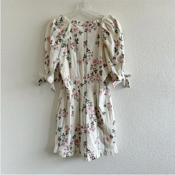 For Love & Lemons Rose Stripe Floral Linen Mini Dress - Picture 7 of 11